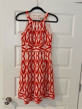 Orange/ red  and White Print Dress